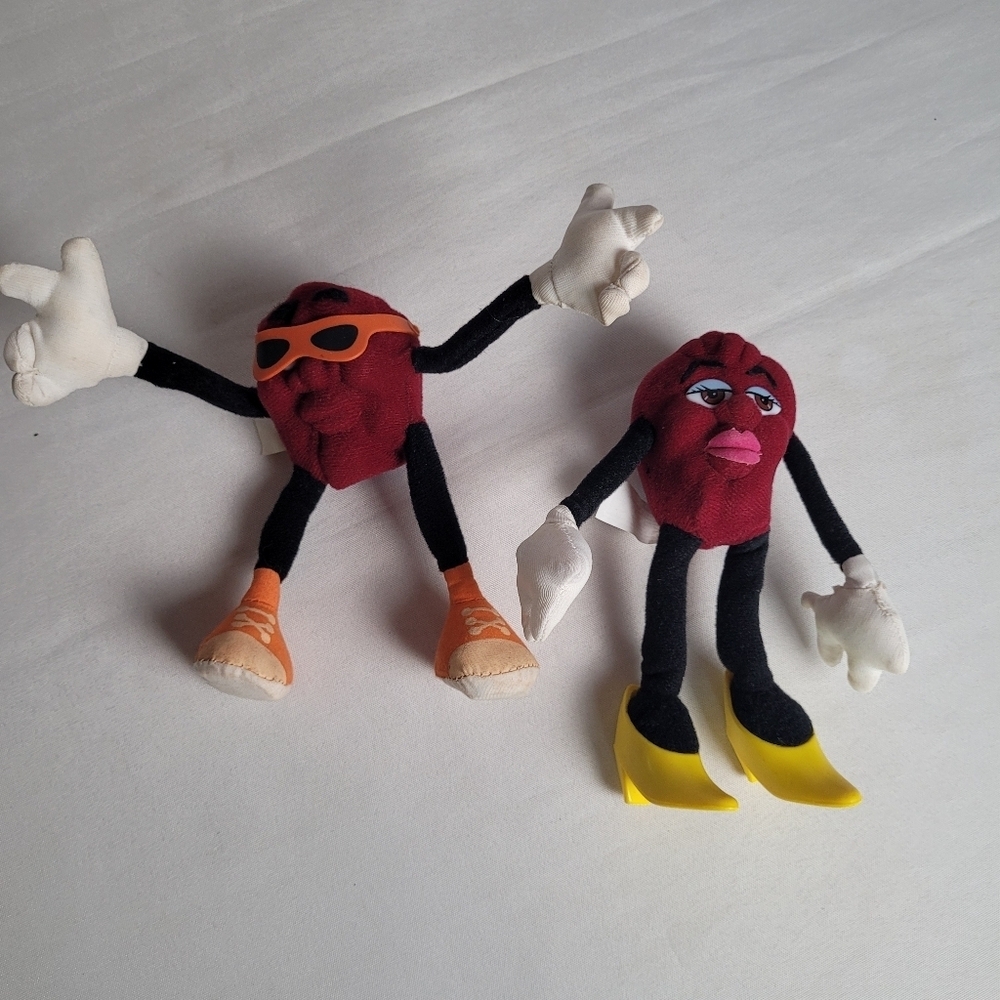 VTG 1988 The California Raisins Bendable Plush Toy 6" Lot Of 2